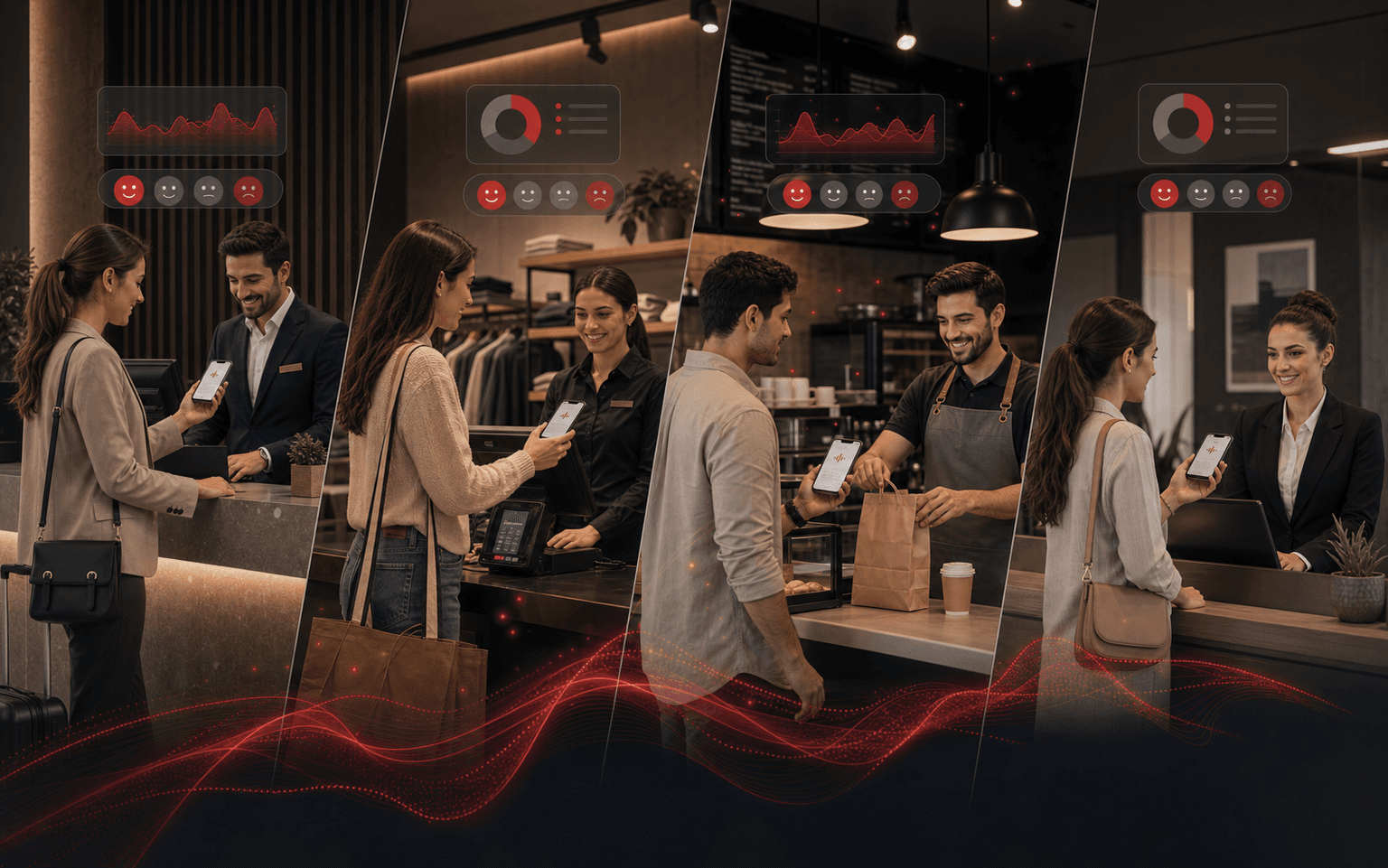 Customer feedback across hotel, retail, cafe, and service-counter touchpoints