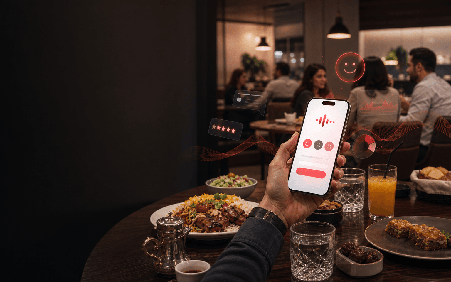 Customer submitting feedback on a phone using FeedMena after a visit