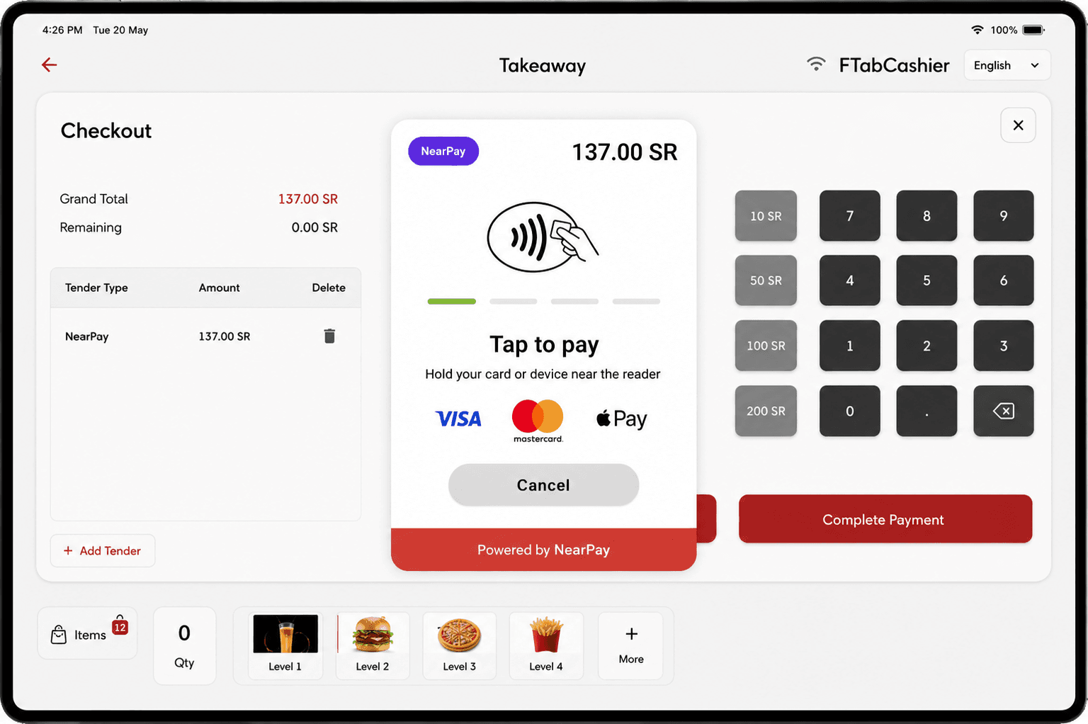 POSMena NFC temassız ödeme ekranı NearPay ile Visa Mastercard Apple Pay gösterimi